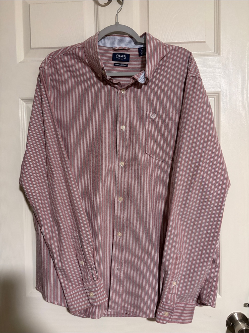 Chaps Men's Red and White Striped Button-Down Shirt